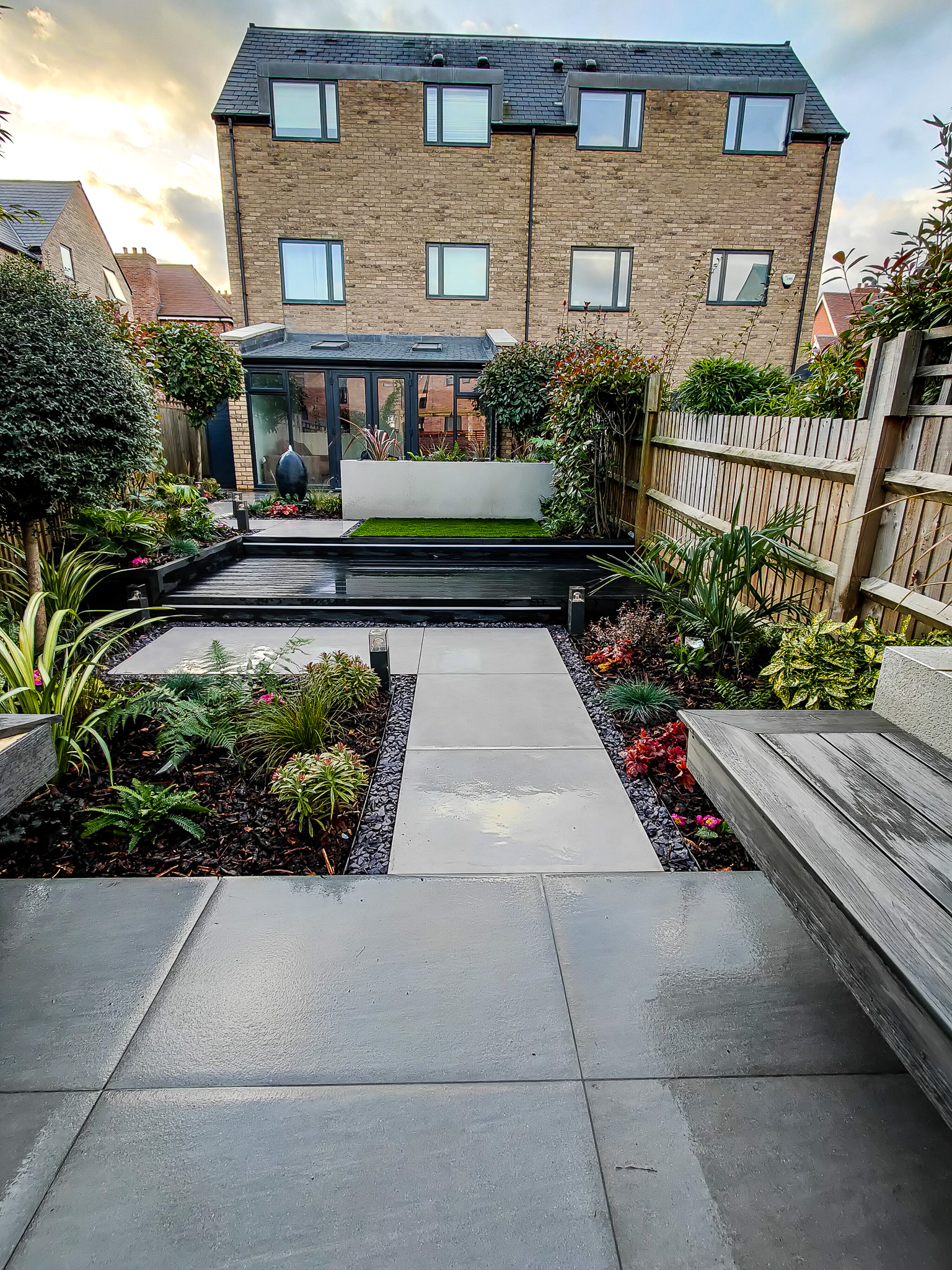 New build garden design in Mill Hill, designed by a Crystal Palace garden designer