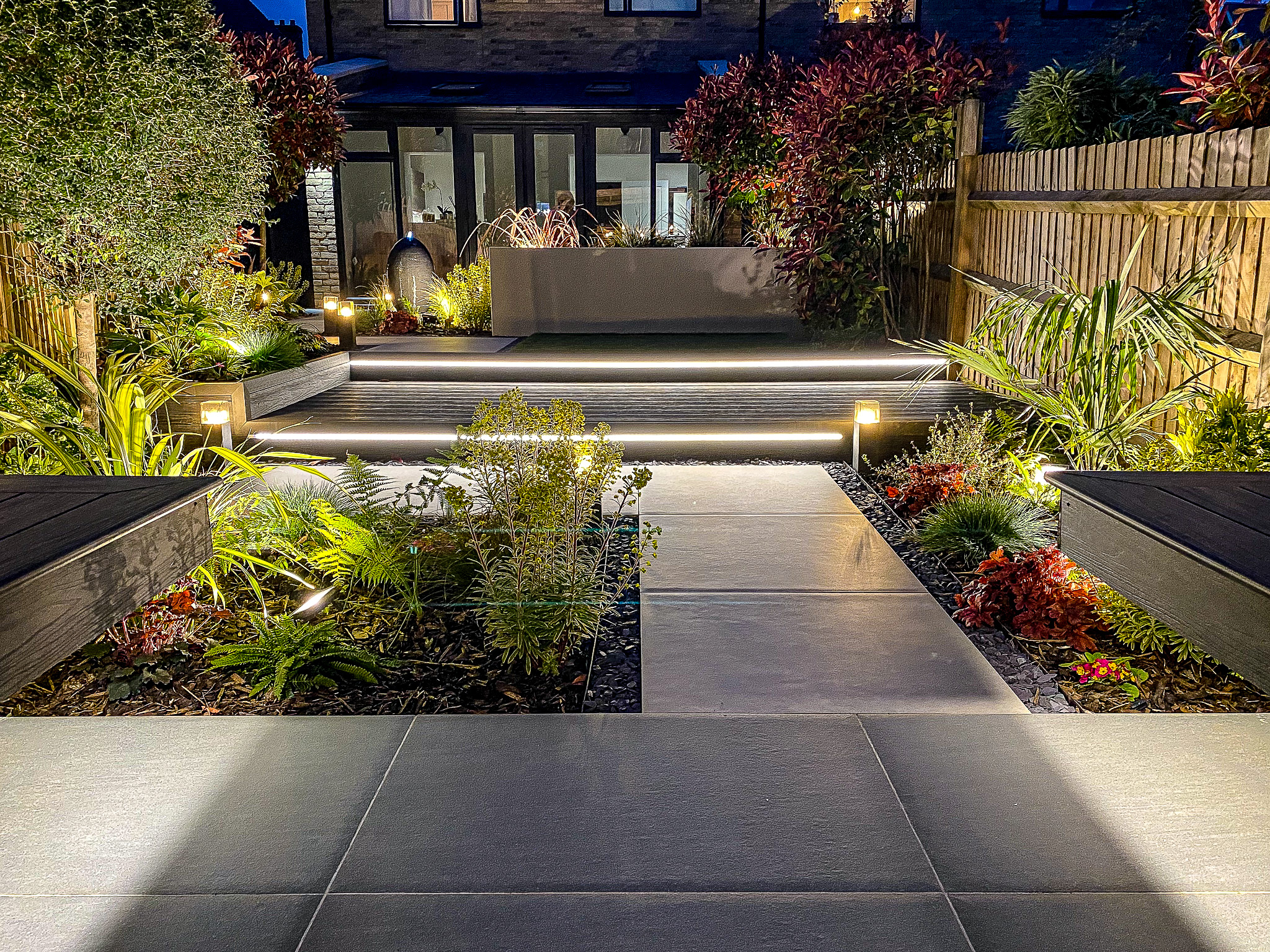 New build garden design in Mill Hill, Lighting , designed by a Crystal Palace garden designer